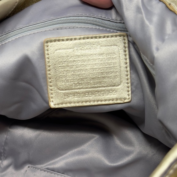 COACH North South Metallic Woven Leather Gold Shoulder Bag Tote - Picture 5 of 8